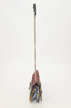 Multi-colour patchwork animal print Viv buckle chain strap shoulder bag