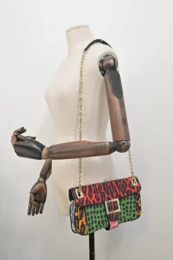 Multi-colour patchwork animal print Viv buckle chain strap shoulder bag