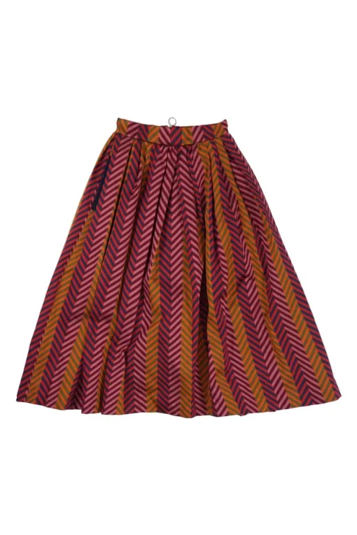 Multi-colour polyester graphic chevron jacquard pull-on high-rise circle skirt with slash hip pockets