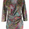 Multicolour polyester paisley print jersey wrap effect blouse