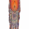 Multi-colour printed silk round neck Franks long kaftan