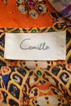 Multi-colour printed silk round neck Franks long kaftan