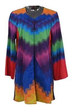 Multi-colour rayon-blend space-dyed baku chevron stripe single breasted collarless evening jacket