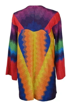 Multi-colour rayon-blend space-dyed baku chevron stripe single breasted collarless evening jacket