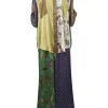 Multi-colour silk abstract print patchwork resortwear dolman sleeve blouse and palazzo trouser two-piece set