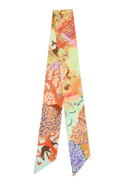 Multi-colour silk 'En Liberte !' Twilly scarf featuring original artwork by Carine Brancowitz