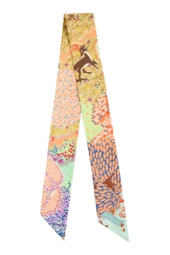 Multi-colour silk 'En Liberte !' Twilly scarf featuring original artwork by Carine Brancowitz