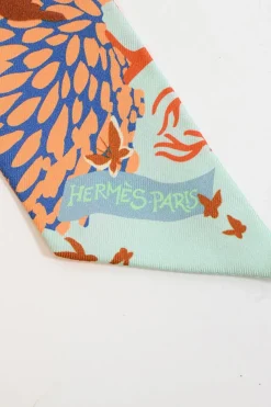 Multi-colour silk 'En Liberte !' Twilly scarf featuring original artwork by Carine Brancowitz