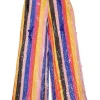 Multi-colour stripe sequined polyester pull-on high-rise wide-leg trousers