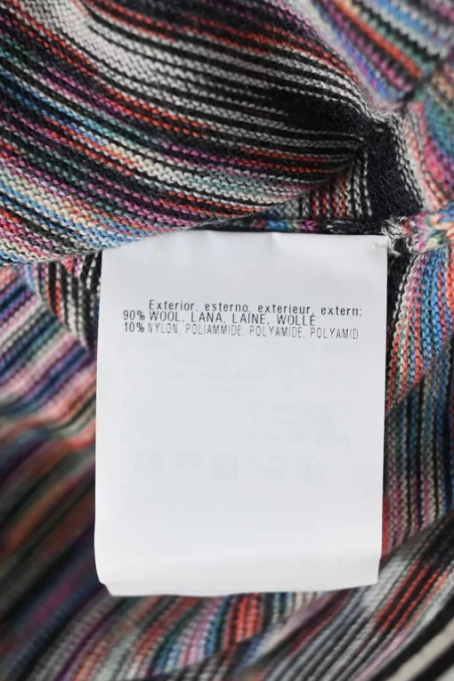 Multi-colour wool-blend knit two-piece set with crewneck T-shirt and contrast-trimmed button front cardigan