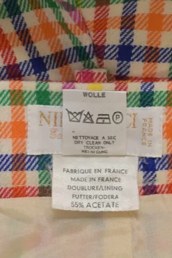 Multi-colour wool-blend Madras check tweed notch lapel tailored jacket and pull-on high-rise tapered leg trouser suit set