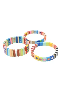 Multi-coloured enamel and gold-tone metal Cherry Bomb bracelet set