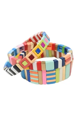 Multi-coloured enamel and gold-tone metal Cherry Bomb bracelet set