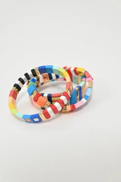 Multi-coloured enamel and gold-tone metal Cherry Bomb bracelet set