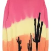 Multi-coloured gradient dip-dye-effect cashmere intarsia cactus crewneck pullover sweater