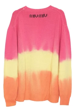 Multi-coloured gradient dip-dye-effect cashmere intarsia cactus crewneck pullover sweater