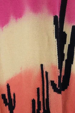 Multi-coloured gradient dip-dye-effect cashmere intarsia cactus crewneck pullover sweater