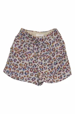 Multi-coloured viscose-silk blend leopard jacquard pleated boxy shorts