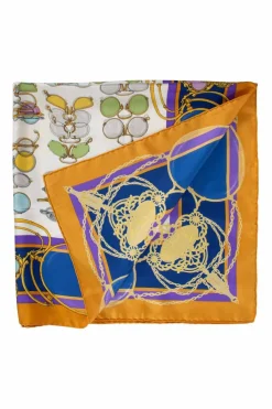 Mustard and blue "multi sunnies" print silk scarf