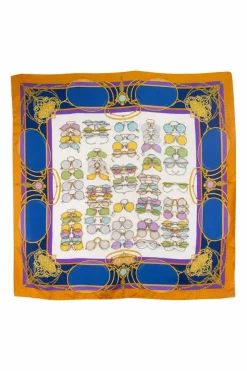 Mustard and blue "multi sunnies" print silk scarf
