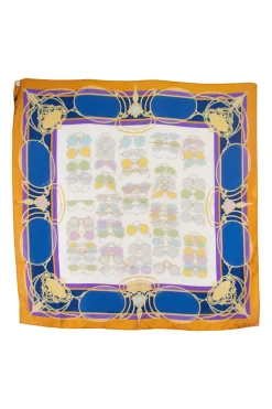 Mustard and blue "multi sunnies" print silk scarf