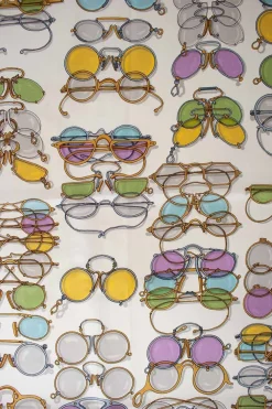 Mustard and blue "multi sunnies" print silk scarf