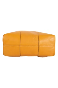 Mustard grained leather shoulder bag with double leather strap handles and light gold tone hardware