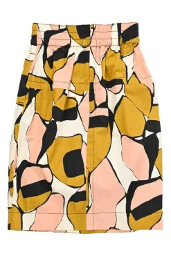 Mustard yellow and blush cotton pull-on knee-length skirt with elasticated waistband