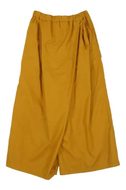 Mustard yellow cotton wrap-effect pull-on wide-leg logo cropped pants with drawstring waist