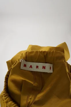 Mustard yellow cotton wrap-effect pull-on wide-leg logo cropped pants with drawstring waist