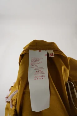 Mustard yellow cotton wrap-effect pull-on wide-leg logo cropped pants with drawstring waist