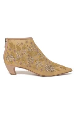 Mustard yellow embellished tulle and leather Dioreve pointed-toe comma heel ankle booties