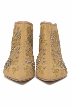 Mustard yellow embellished tulle and leather Dioreve pointed-toe comma heel ankle booties