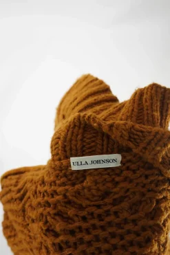 Mustard yellow fringe merino wool Arossa oversized cable knit open-front cardigan