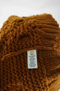 Mustard yellow fringe merino wool Arossa oversized cable knit open-front cardigan