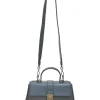 Navy and anthracite paneled leather Piazza satchel with detachable shoulder strap