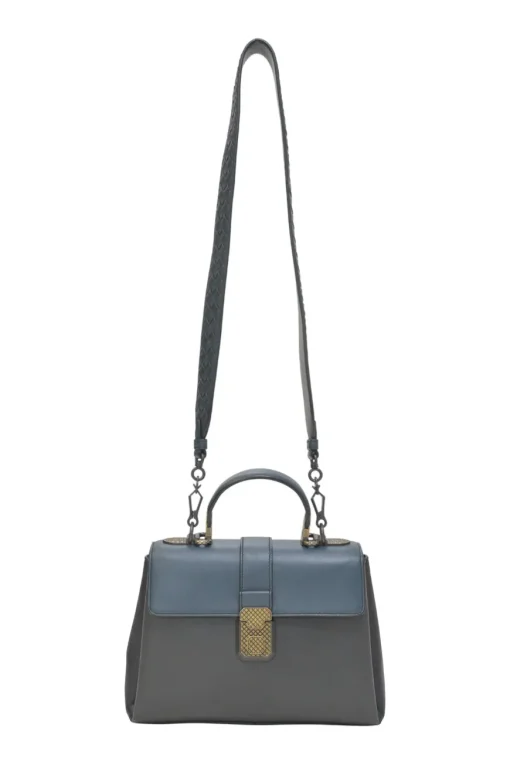 Navy and anthracite paneled leather Piazza satchel with detachable shoulder strap
