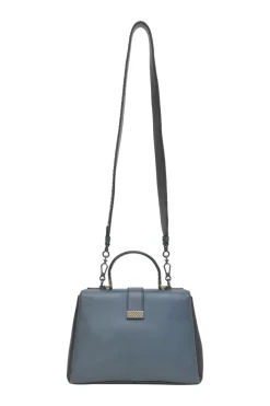 Navy and anthracite paneled leather Piazza satchel with detachable shoulder strap