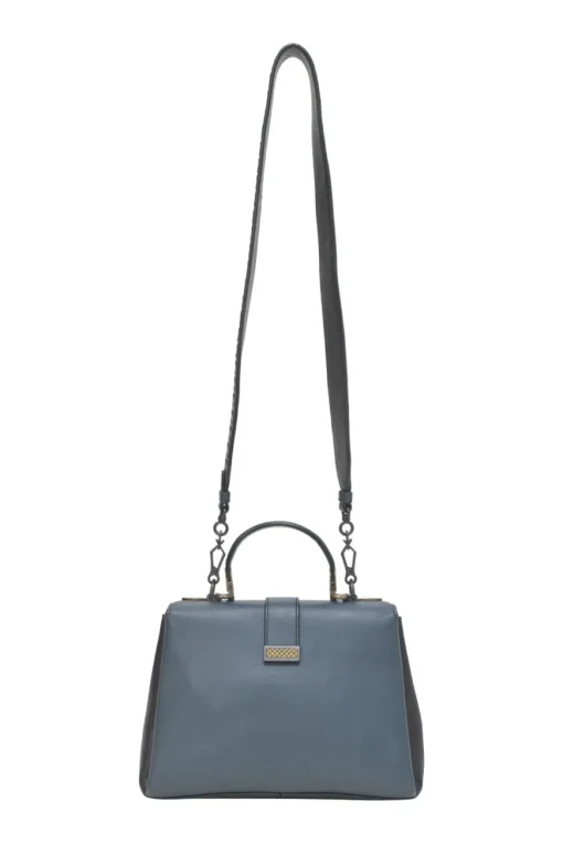 Navy and anthracite paneled leather Piazza satchel with detachable shoulder strap