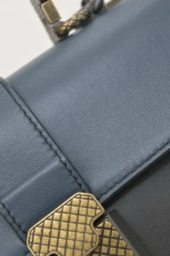 Navy and anthracite paneled leather Piazza satchel with detachable shoulder strap