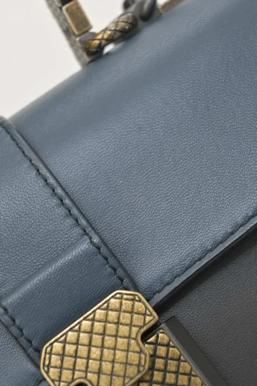 Navy and anthracite paneled leather Piazza satchel with detachable shoulder strap