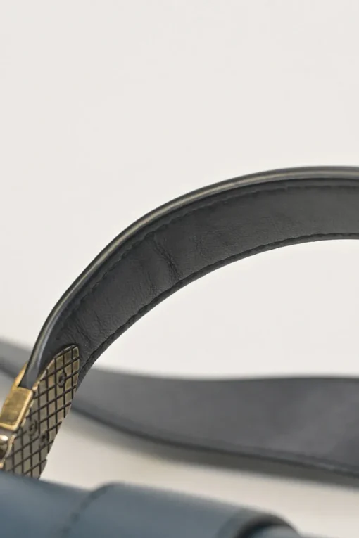 Navy and anthracite paneled leather Piazza satchel with detachable shoulder strap