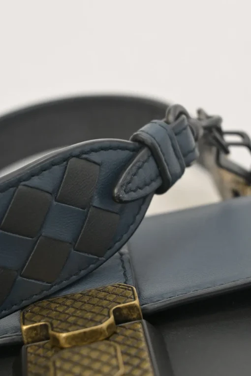 Navy and anthracite paneled leather Piazza satchel with detachable shoulder strap