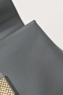 Navy and anthracite paneled leather Piazza satchel with detachable shoulder strap