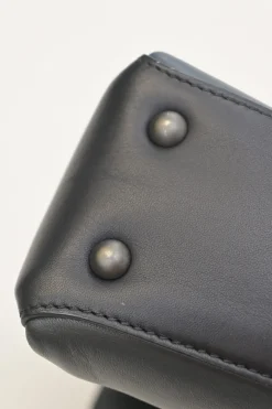 Navy and anthracite paneled leather Piazza satchel with detachable shoulder strap