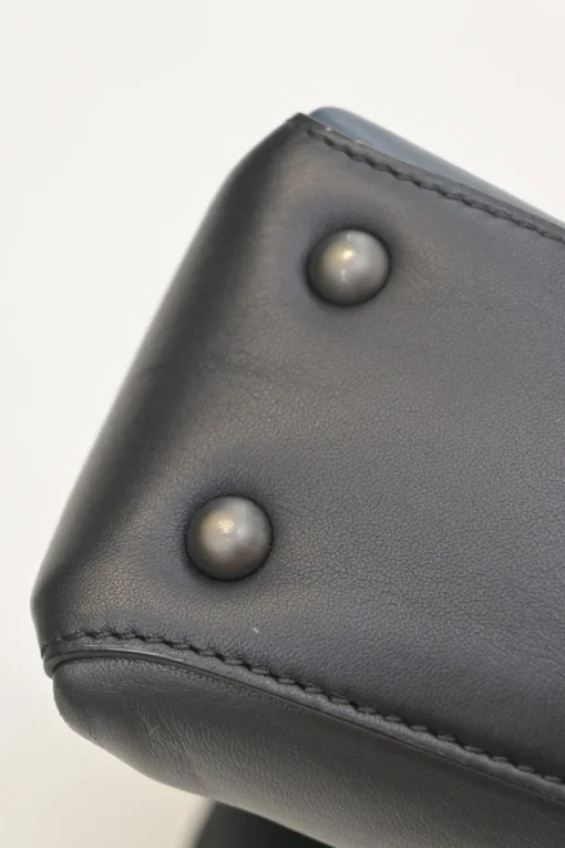 Navy and anthracite paneled leather Piazza satchel with detachable shoulder strap