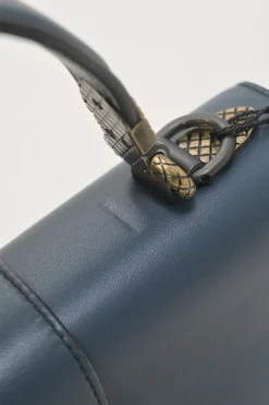 Navy and anthracite paneled leather Piazza satchel with detachable shoulder strap