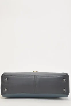 Navy and anthracite paneled leather Piazza satchel with detachable shoulder strap