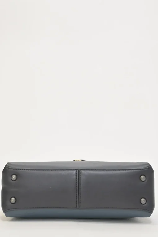 Navy and anthracite paneled leather Piazza satchel with detachable shoulder strap