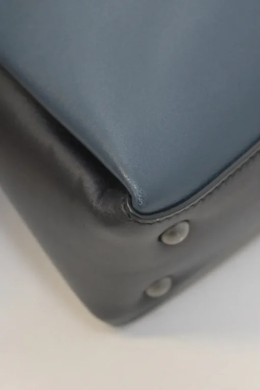 Navy and anthracite paneled leather Piazza satchel with detachable shoulder strap
